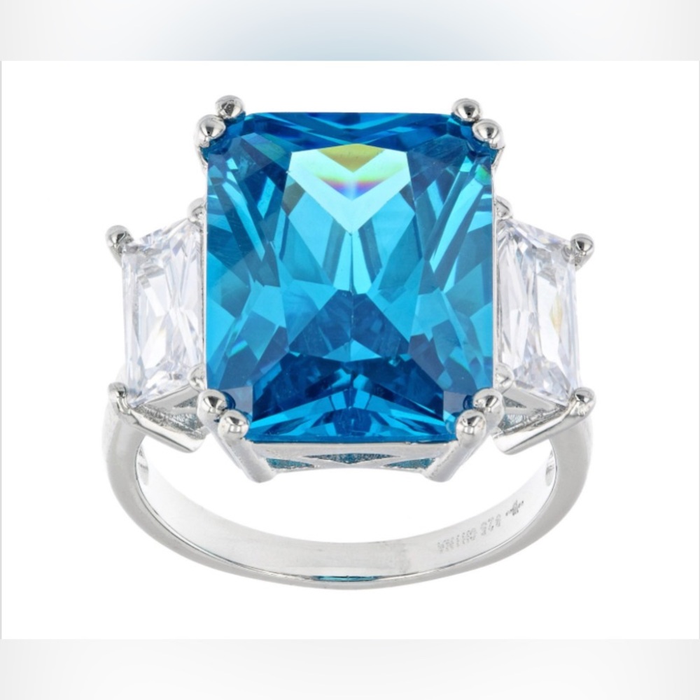 Blue & White Cubic Zirconia, Rhodium/Sterling Silver Ring 20.76ctw